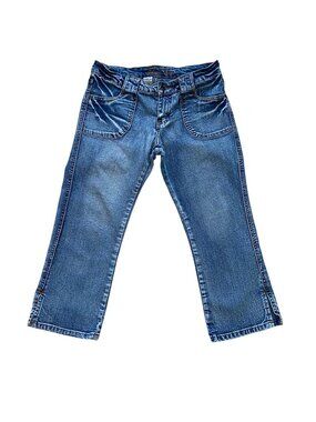 Y2K Illegal Jeans Blue Distressed Denim Cropped Pants Size 3 With Front Pockets